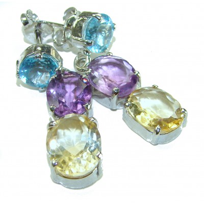 Fiesta Authentic 15.5 carat Multigem .925 Sterling Silver brilliantly handcrafted earrings