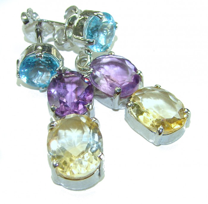 Fiesta Authentic 15.5 carat Multigem .925 Sterling Silver brilliantly handcrafted earrings