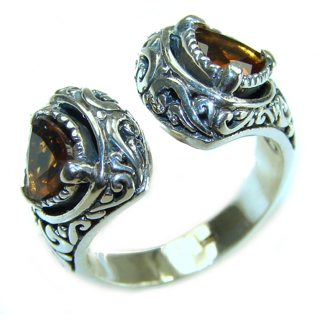 5.5 carat Citrine .925 Sterling Silver Handcrafted Huge Ring size 7