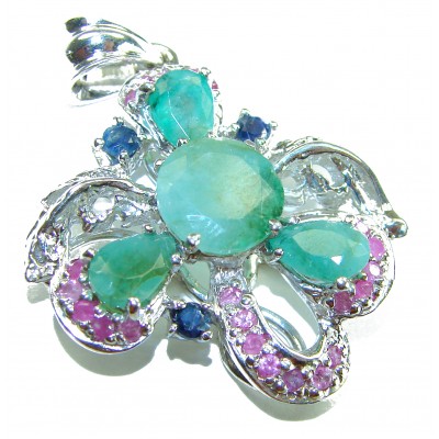 Authentic 12.5 carat Emerald Sapphire .925 Sterling Silver handcrafted Pendant