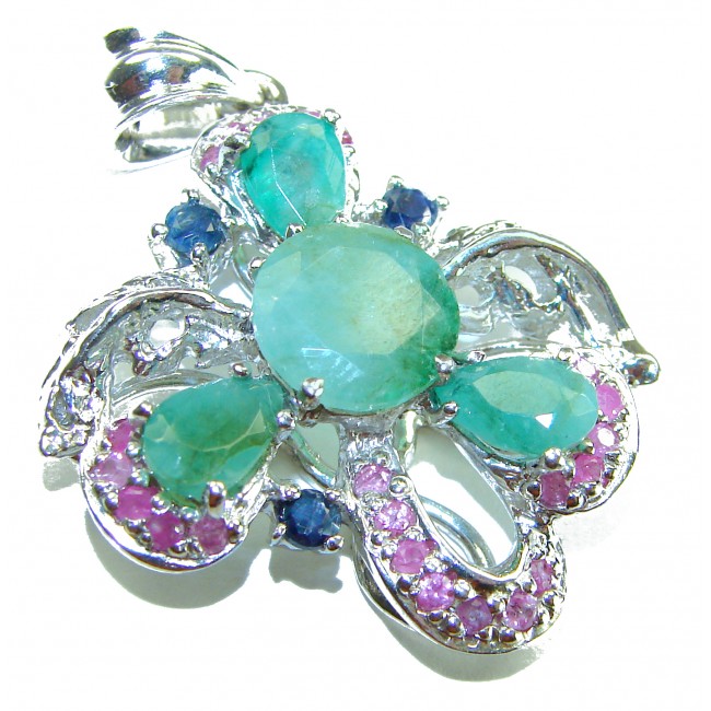 Authentic 12.5 carat Emerald Sapphire .925 Sterling Silver handcrafted Pendant