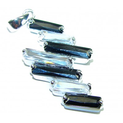 Precious White Black Topaz .925 Sterling Silver Necklace