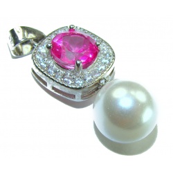 A Spark of Sweetness 2.8 carat Hot Pink Sapphire Pearl .925 Sterling Silver handcrafted Pendant