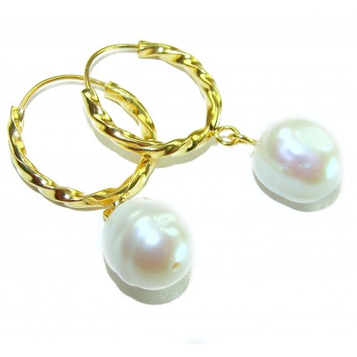 Genuine Pearl 14K Gold over .925 Sterling Silver handcrafted Statement Earrings