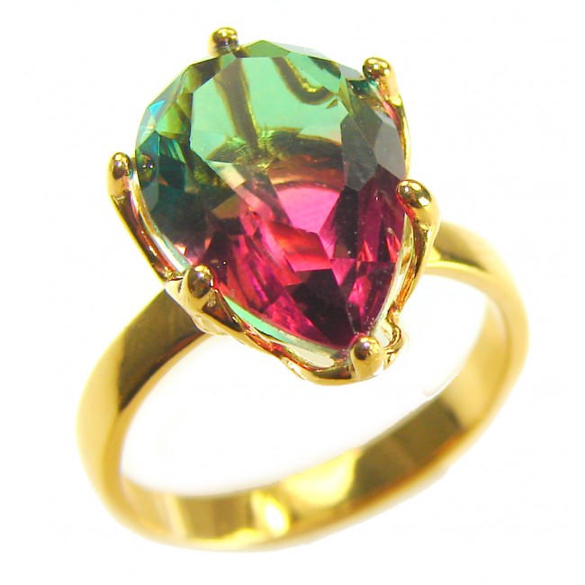 5.9 carat pear cut Brazilian Tourmaline 14K Gold over .925 Sterling Silver Perfectly handcrafted Ring s. 7