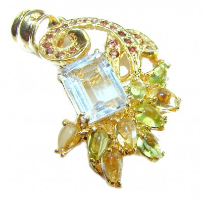 Genuine 6.2 carat Fire Topaz 14K Gold over .925 Sterling Silver handcrafted pendant