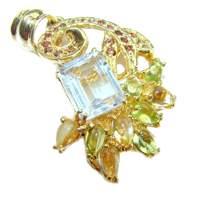 Genuine 6.2 carat Fire Topaz 14K Gold over .925 Sterling Silver handcrafted pendant