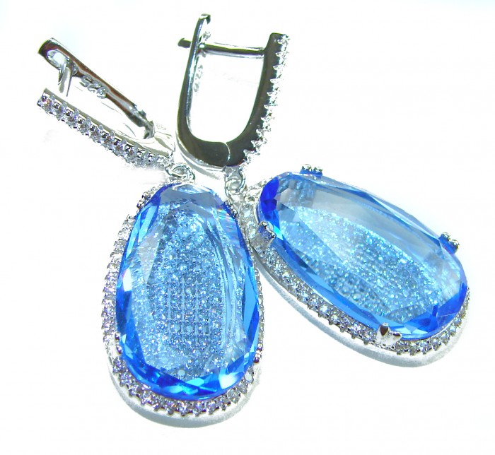 Aqua - Splendid 10.5 carat Swiss Blue Topaz .925 Sterling Silver Handcrafted Earrings