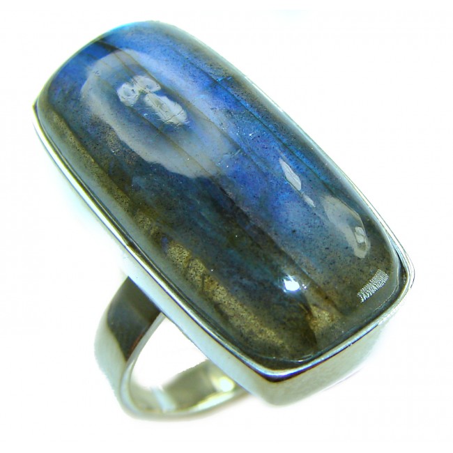 Shimmering Natural Labradorite .925 Sterling Silver handcrafted Large ring size 8 adjustable