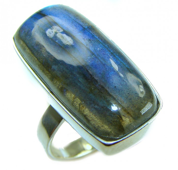 Shimmering Natural Labradorite .925 Sterling Silver handcrafted Large ring size 8 adjustable