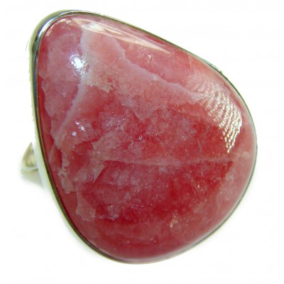 Strawberry Fields - 28.8 CARAT Argentinian Rhodochrosite .925 Sterling Silver handmade ring size 8