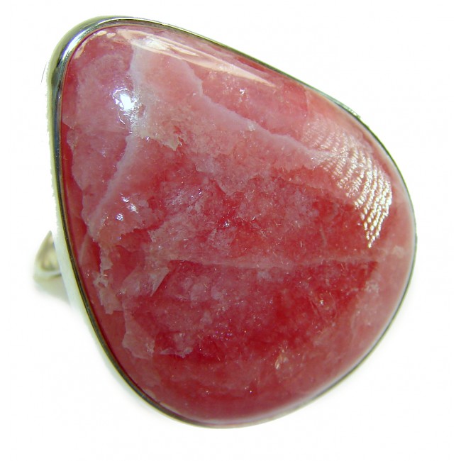 Strawberry Fields - 28.8 CARAT Argentinian Rhodochrosite .925 Sterling Silver handmade ring size 8
