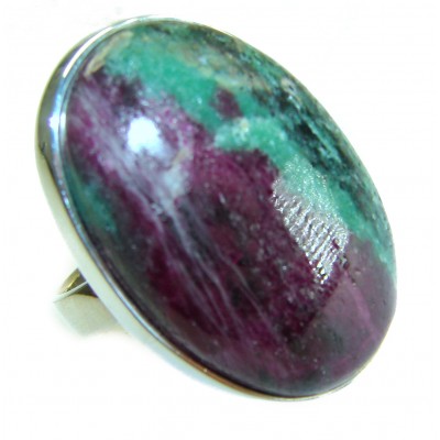 Authentic Ruby in Zoisite .925 Sterling Silver handmade Cocktail Ring s. 8 adjustable