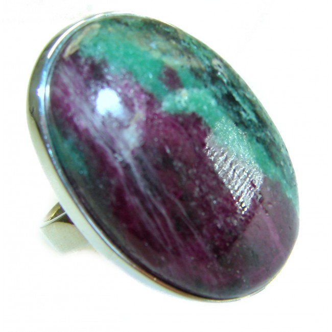 Authentic Ruby in Zoisite .925 Sterling Silver handmade Cocktail Ring s. 8 adjustable