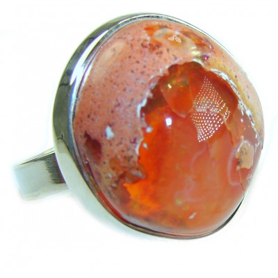 Orange Galaxy best quality 26.4 carat Mexican Opal .925 Sterling Silver handmade ring 7