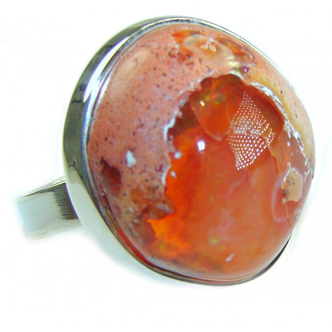 Orange Galaxy best quality 26.4 carat Mexican Opal .925 Sterling Silver handmade ring 7
