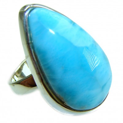 Blue Dreamer authentic Larimar .925 Sterling Silver handmade Large Solid ring size 7 adjustable