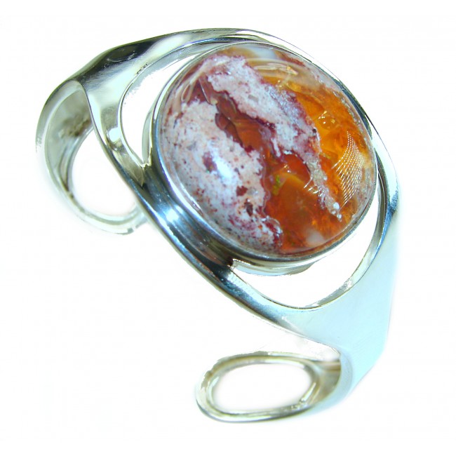 Simplicity 85.5 carat Genuine Mexican Fire Opal handcrafted .925 Sterling Silver Bracelet / Cuff