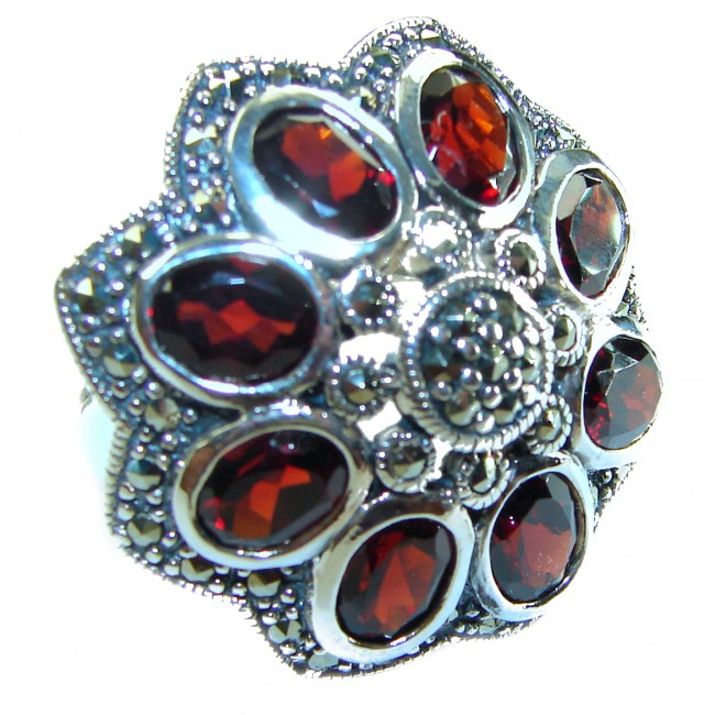 Royalty 22.5 carat oval cut Red Garnet .925 Sterling Silver handcrafted ring; s. 8