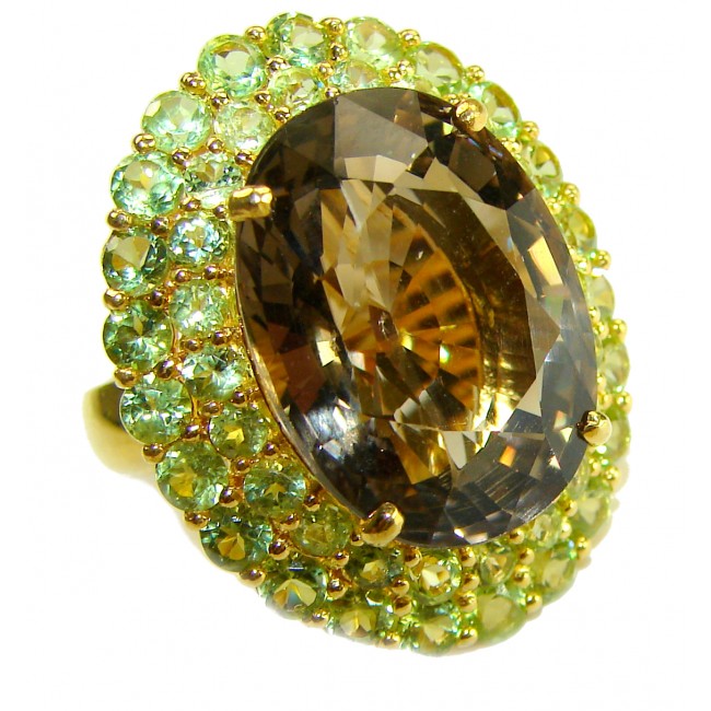 Serenity 18.5 carat Champagne Smoky Topaz 18K Gold over .925 Sterling Silver HUGE Ring size 7