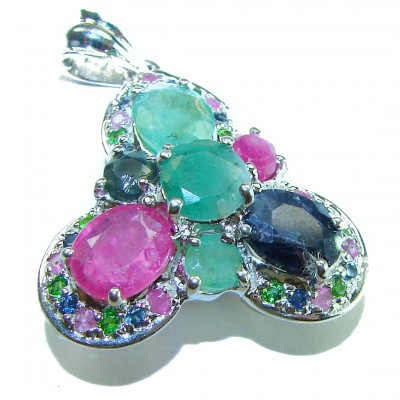 Authentic 12.5 carat Emerald Sapphire .925 Sterling Silver handcrafted Pendant