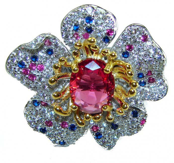 4.2 carat oval cut Brazilian Pink Tourmaline 2 tones .925 Silver handcrafted Cocktail Ring s. 7 adjustable - video
