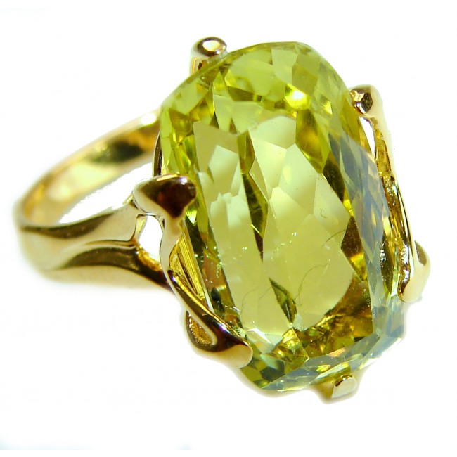 8.8 carat Genuine Lemon Quartz 14K Gold over .925 Sterling Silver handcrafted ring size 7