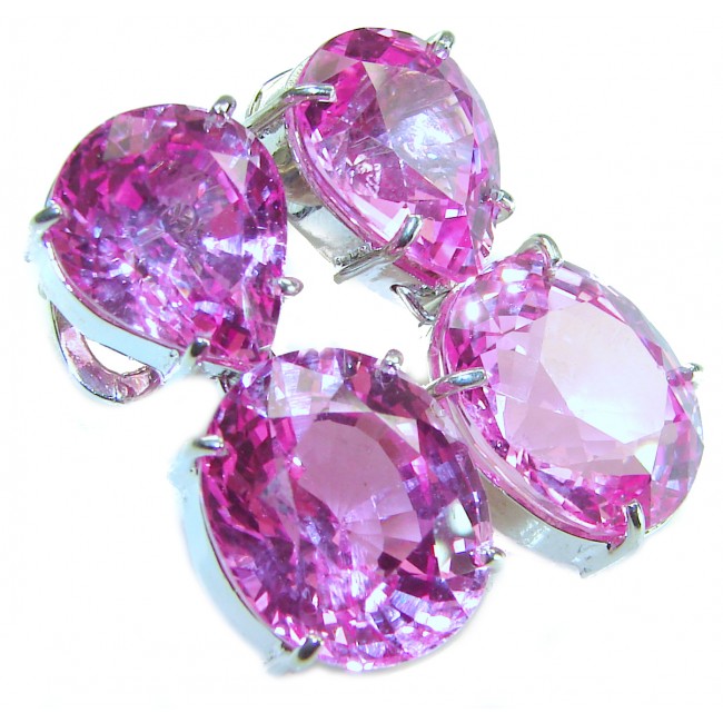 Tiffany - Magnificent Pink 25.5 carat Pink Sapphire .925 Sterling Silver handcrafted Earrings; 20.3 grams