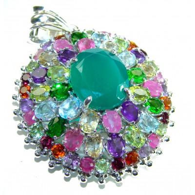 Power of Life Very Unique 11.5 CARAT Green Jade Multigem .925 Sterling Silver handcrafted pendant