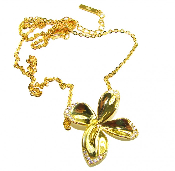 Lotus flower White Topaz highly polished 18K Gold over .925 Sterling Silver Italy made necklace