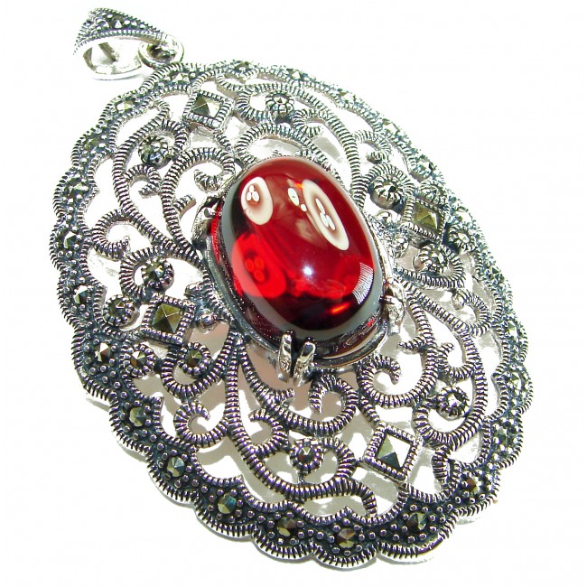 Retro Style - Precious - Genuine 14.5 carat Ruby .925 Sterling Silver handmade Pendant