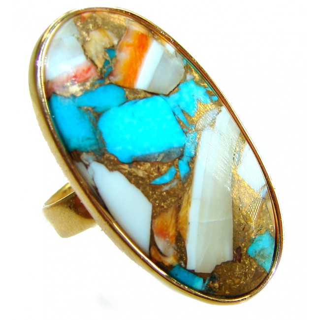 Rare 29.5 carat Oyster Turquoise 18K Gold over .925 Sterling Silver handcrafted Large ring; s. 7 adjustable