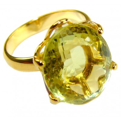 Solid 11.8 carat Genuine Lemon Quartz 14K Gold over .925 Sterling Silver handcrafted ring size 6