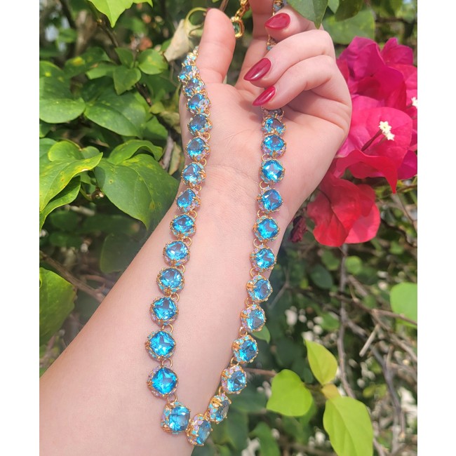 Atlantica - 148.5 carat genuine Swiss Blue Topaz enamel high-quality 925 sterling silver and luxuriously dipped in 18ct gold handmade Statement necklace