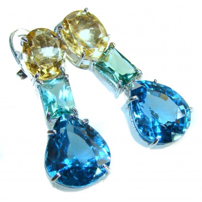 Atlantica 18.7 carat Swiss Blue Topaz .925 Sterling Silver Handcrafted Statement earrings