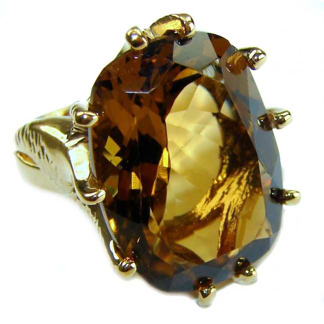 Celestial peace 14.5 carat Champagne Smoky Topaz 14K Gold over .925 Sterling Silver HUGE Ring size 7
