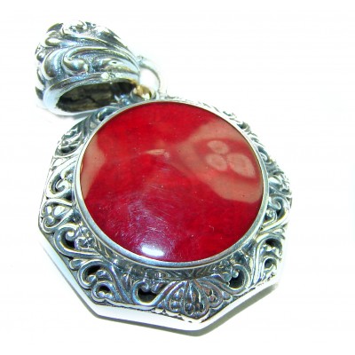 Bright Energy Authentic Coral .925 Sterling Silver Bali handmade pendant