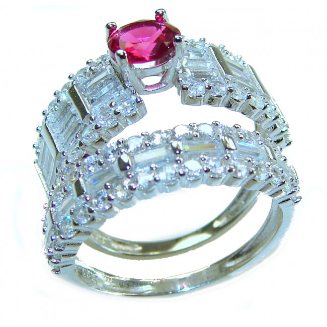2.5 carat Ruby .925 Sterling Silver handcrafted ring; s. 7 adjustable