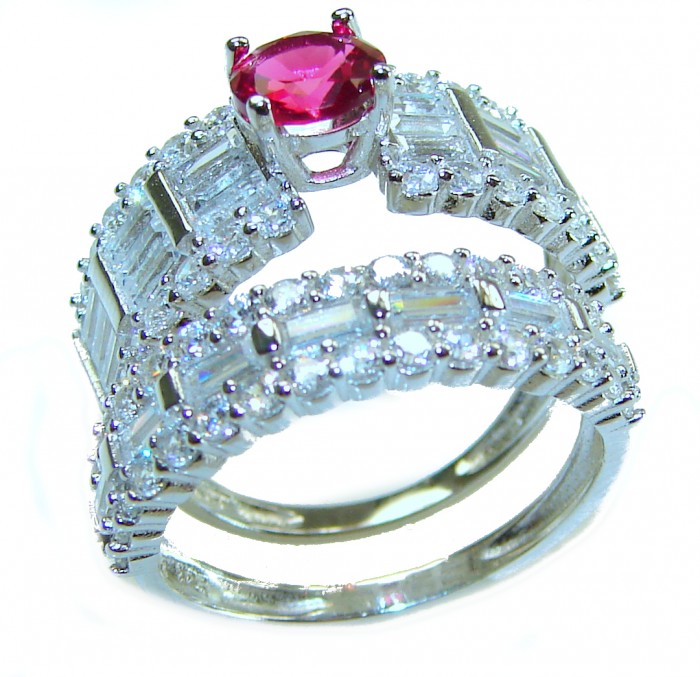 2.5 carat Ruby .925 Sterling Silver handcrafted ring; s. 7 adjustable