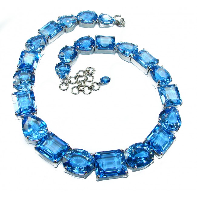Seaside 265.5 carat Swiss Blue Topaz .925 Sterling Silver handmade Large Statement necklace