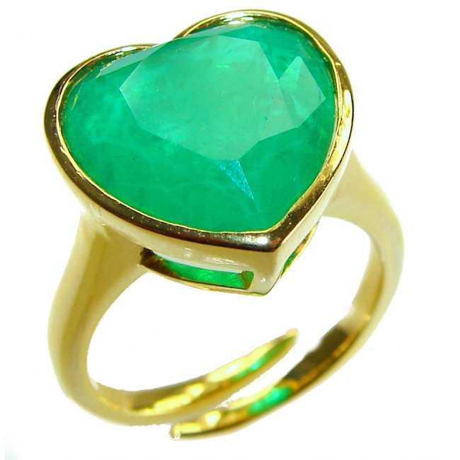 Angels's Heart 12.5 ctw Colombian Emerald .925 Sterling Silver dipped in real 18K Gold Statement Ring size 7