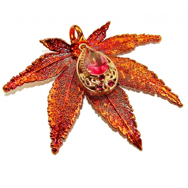 Rain Drop REAL Leaf dipped in copper Mystic Topaz & .925 Sterling Silver Pendant