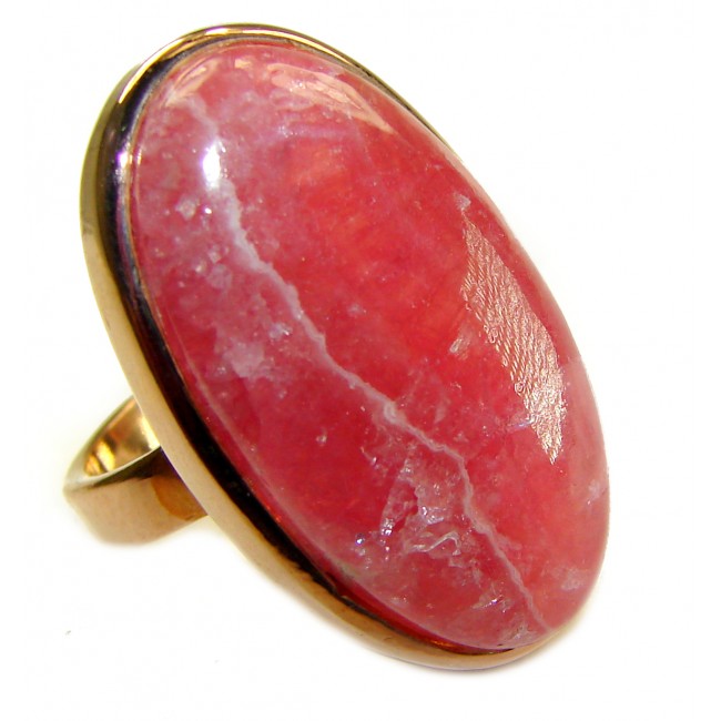 Large top quaity Argentinian Rhodochrosite 18K Gold over .925 Sterling Silver handmade ring size 7