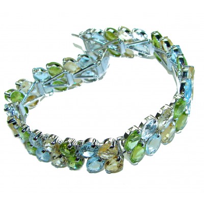 Spectacular 68.5 carat authentic Multigem .925 Sterling Silver handmade bangle Bracelet