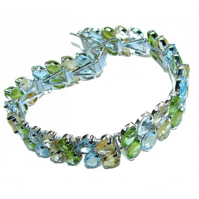 Spectacular 68.5 carat authentic Multigem .925 Sterling Silver handmade bangle Bracelet