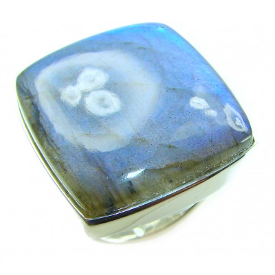 Shimmering Natural Labradorite .925 Sterling Silver handcrafted Large ring size 8 adjustable