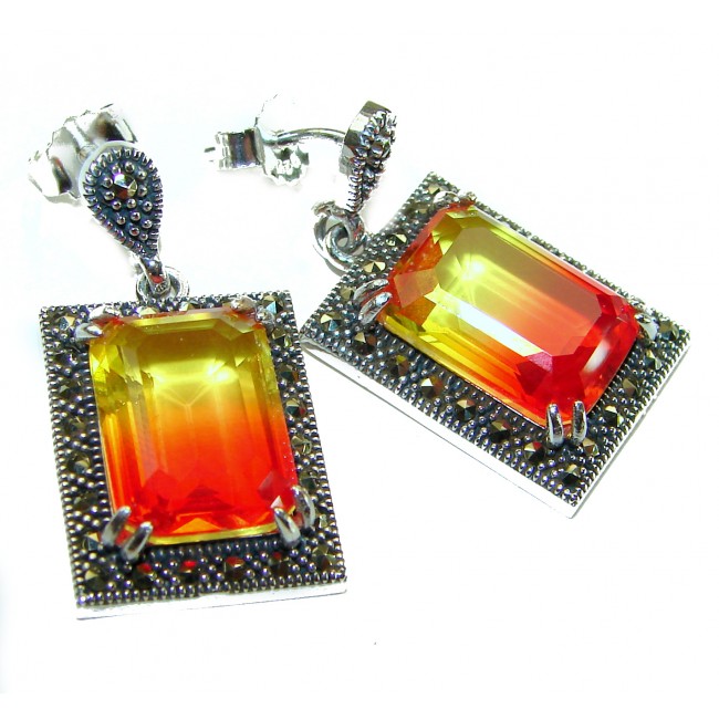Tiffany 17.5 carat Ametrine Marcasite .925 Sterling Silver HANDCRAFTED Earrings