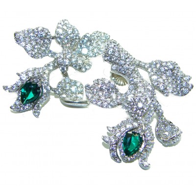 Green Rose Pure Luxury 6.2 carat natural Colombian Emerald .925 Sterling Silver handmade Statement earrings