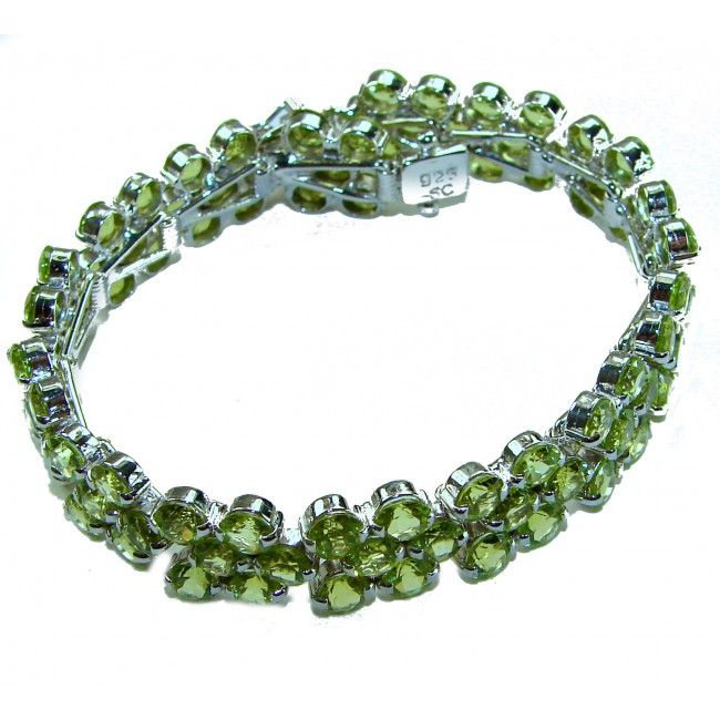 Melissa - Great Masterpiece 102.2 carat genuine Peridot .925 Sterling Silver handmade Statement bracelet