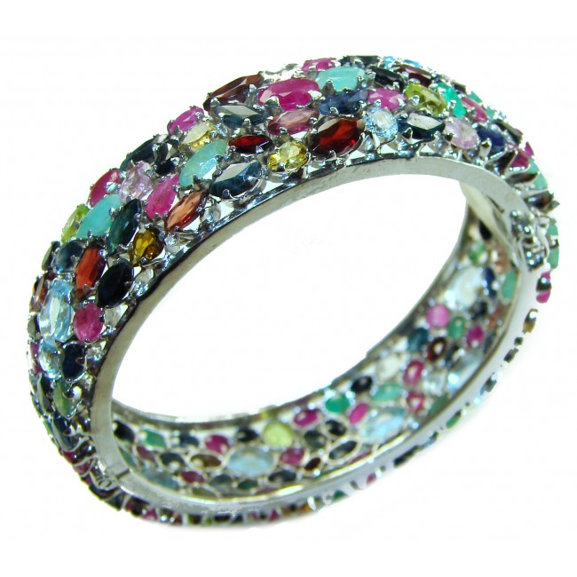 Spectacular 108.5 carat authentic Multigem .925 Sterling Silver handmade bangle Bracelet